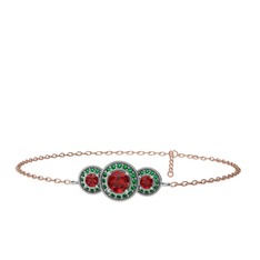 Garnet ve yeşil kuvars 925 ayar gümüş bilezik (17 cm rose altın rolo zincir)