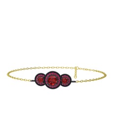 Elia Tria Bilezik - Garnet ve rodolit garnet 925 ayar siyah rodyum kaplama gümüş bilezik (17 cm altın rolo zincir) #1ehs8zt