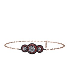 Elia Tria Bilezik - Swarovski ve garnet 925 ayar siyah rodyum kaplama gümüş bilezik (17 cm rose altın rolo zincir) #1fypv01