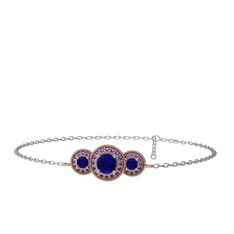 Lab safir ve ametist 14 ayar rose altın bilezik (17 cm beyaz altın rolo zincir)