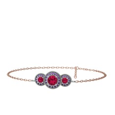 Elia Tria Bilezik - Rodolit garnet ve ametist 925 ayar gümüş bilezik (17 cm rose altın rolo zincir) #1gbacex