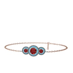 Elia Tria Bilezik - Garnet ve akuamarin 14 ayar beyaz altın bilezik (17 cm rose altın rolo zincir) #1h9nv8