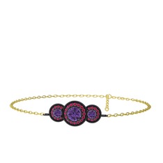 Ametist ve rodolit garnet 925 ayar siyah rodyum kaplama gümüş bilezik (17 cm altın rolo zincir)