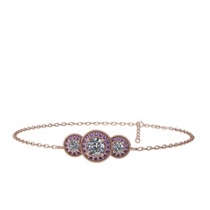 Elia Tria Bilezik - Pırlanta ve ametist 8 ayar rose altın bilezik (1.5 karat, 17 cm rose altın rolo zincir) #1ivikpn