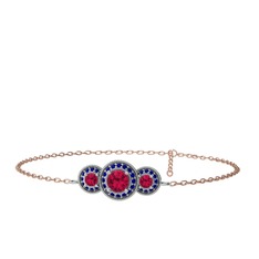 Elia Tria Bilezik - Rodolit garnet ve lab safir 8 ayar beyaz altın bilezik (17 cm rose altın rolo zincir) #1jvcmuh