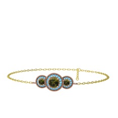 Elia Tria Bilezik - Peridot ve akuamarin 14 ayar rose altın bilezik (17 cm gümüş rolo zincir) #1khesoo
