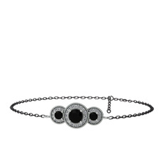 Siyah zirkon ve swarovski 18 ayar beyaz altın bilezik (17 cm gümüş rolo zincir)