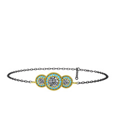 Elia Tria Bilezik - Swarovski ve akuamarin 8 ayar altın bilezik (17 cm gümüş rolo zincir) #1oivovn