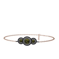 Elia Tria Bilezik - Peridot ve pırlanta 925 ayar siyah rodyum kaplama gümüş bilezik (0.462 karat, 17 cm rose altın rolo zincir) #1piw1fl