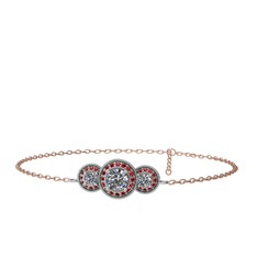 Beyaz zirkon ve garnet 18 ayar beyaz altın bilezik (17 cm rose altın rolo zincir)