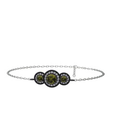 Elia Tria Bilezik - Peridot ve beyaz zirkon 925 ayar siyah rodyum kaplama gümüş bilezik (17 cm beyaz altın rolo zincir) #1rb96sv