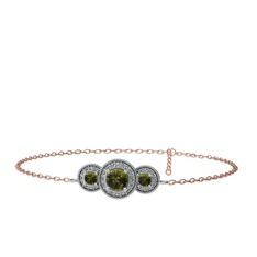 Peridot ve beyaz zirkon 8 ayar beyaz altın bilezik (17 cm rose altın rolo zincir)