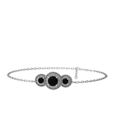 Siyah zirkon ve swarovski 8 ayar beyaz altın bilezik (17 cm gümüş rolo zincir)
