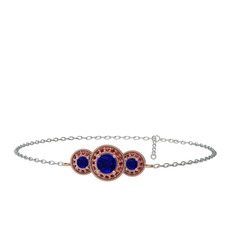 Lab safir ve garnet 18 ayar rose altın bilezik (17 cm beyaz altın rolo zincir)