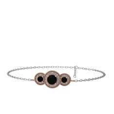 Siyah zirkon ve pırlanta 18 ayar rose altın bilezik (0.462 karat, 17 cm beyaz altın rolo zincir)