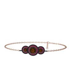 Elia Tria Bilezik - Dumanlı kuvars ve rodolit garnet 925 ayar siyah rodyum kaplama gümüş bilezik (17 cm rose altın rolo zincir) #1v1fhlw