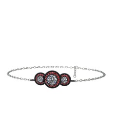 Elia Tria Bilezik - Swarovski ve garnet 925 ayar siyah rodyum kaplama gümüş bilezik (17 cm beyaz altın rolo zincir) #1v2z257