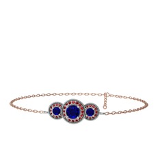 Lab safir ve garnet 925 ayar gümüş bilezik (17 cm gümüş rolo zincir)