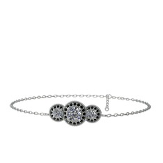 Swarovski ve siyah zirkon 14 ayar beyaz altın bilezik (17 cm beyaz altın rolo zincir)