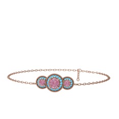 Elia Tria Bilezik - Pembe kuvars ve akuamarin 14 ayar rose altın bilezik (17 cm rose altın rolo zincir) #1y300nk