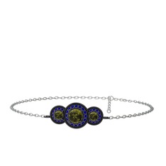 Elia Tria Bilezik - Peridot ve lab safir 925 ayar siyah rodyum kaplama gümüş bilezik (17 cm beyaz altın rolo zincir) #1ya7j62