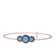 Akuamarin ve lab safir 18 ayar rose altın bilezik (17 cm rose altın rolo zincir)