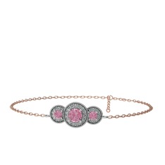 Pembe kuvars ve swarovski 14 ayar beyaz altın bilezik (17 cm rose altın rolo zincir)