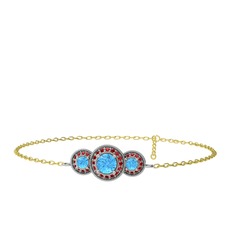 Akuamarin ve garnet 925 ayar gümüş bilezik (17 cm altın rolo zincir)