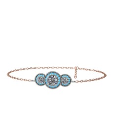 Elia Tria Bilezik - Swarovski ve akuamarin 18 ayar beyaz altın bilezik (17 cm rose altın rolo zincir) #486c3n