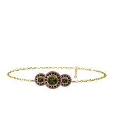 Elia Tria Bilezik - Peridot ve siyah zirkon 18 ayar rose altın bilezik (17 cm gümüş rolo zincir) #4mnkli