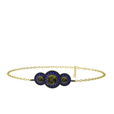 Peridot ve lab safir 925 ayar siyah rodyum kaplama gümüş bilezik (17 cm altın rolo zincir)