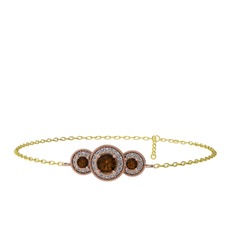 Elia Tria Bilezik - Dumanlı kuvars ve swarovski 14 ayar rose altın bilezik (17 cm altın rolo zincir) #7jxt35