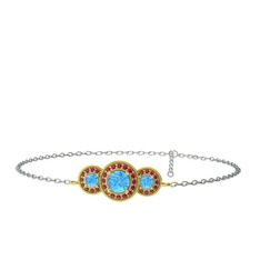 Elia Tria Bilezik - Akuamarin ve rodolit garnet 925 ayar altın kaplama gümüş bilezik (17 cm beyaz altın rolo zincir) #8saauh