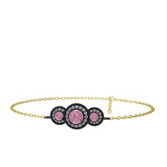Elia Tria Bilezik - Pembe kuvars ve swarovski 925 ayar siyah rodyum kaplama gümüş bilezik (17 cm altın rolo zincir) #8umsow