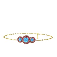 Akuamarin ve rodolit garnet 18 ayar rose altın bilezik (17 cm gümüş rolo zincir)