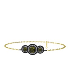 Elia Tria Bilezik - Peridot ve swarovski 925 ayar siyah rodyum kaplama gümüş bilezik (17 cm altın rolo zincir) #991ypv