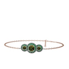 Elia Tria Bilezik - Peridot ve yeşil kuvars 925 ayar gümüş bilezik (17 cm rose altın rolo zincir) #a8d60x