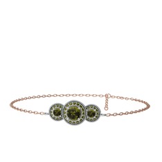 Elia Tria Bilezik - Peridot 14 ayar beyaz altın bilezik (17 cm rose altın rolo zincir) #avgqkm