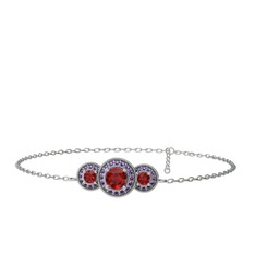 Elia Tria Bilezik - Garnet ve ametist 18 ayar beyaz altın bilezik (17 cm beyaz altın rolo zincir) #b7hiqz