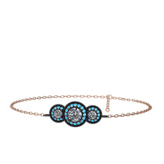 Elia Tria Bilezik - Swarovski ve akuamarin 925 ayar siyah rodyum kaplama gümüş bilezik (17 cm rose altın rolo zincir) #bp5gh4