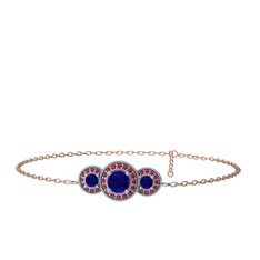 Elia Tria Bilezik - Lab safir ve rodolit garnet 14 ayar beyaz altın bilezik (17 cm rose altın rolo zincir) #buzpo9