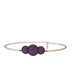 Elia Tria Bilezik - Ametist ve garnet 925 ayar siyah rodyum kaplama gümüş bilezik (17 cm rose altın rolo zincir) #ch96bw