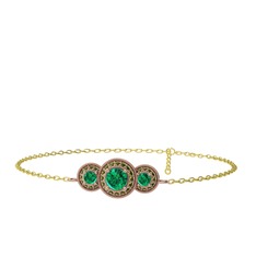 Elia Tria Bilezik - Yeşil kuvars ve peridot 925 ayar rose altın kaplama gümüş bilezik (17 cm altın rolo zincir) #d7c85b