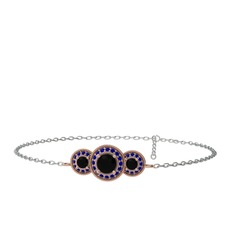 Elia Tria Bilezik - Siyah zirkon ve lab safir 14 ayar rose altın bilezik (17 cm beyaz altın rolo zincir) #dgdrwk