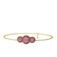 Elia Tria Bilezik - Pembe kuvars ve garnet 8 ayar rose altın bilezik (17 cm gümüş rolo zincir) #dpkemb
