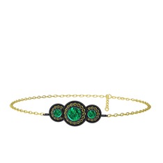 Elia Tria Bilezik - Yeşil kuvars ve peridot 925 ayar siyah rodyum kaplama gümüş bilezik (17 cm gümüş rolo zincir) #e4qpu9