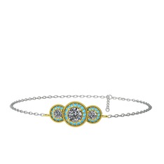 Elia Tria Bilezik - Swarovski ve akuamarin 8 ayar altın bilezik (17 cm beyaz altın rolo zincir) #eh4yhr
