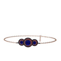 Elia Tria Bilezik - Lab safir ve garnet 925 ayar siyah rodyum kaplama gümüş bilezik (17 cm rose altın rolo zincir) #f958xt