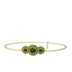Elia Tria Bilezik - Peridot ve yeşil kuvars 14 ayar altın bilezik (17 cm altın rolo zincir) #fgwsgt