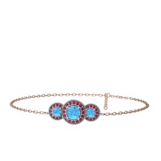 Elia Tria Bilezik - Akuamarin ve rodolit garnet 925 ayar gümüş bilezik (17 cm rose altın rolo zincir) #flg8bm